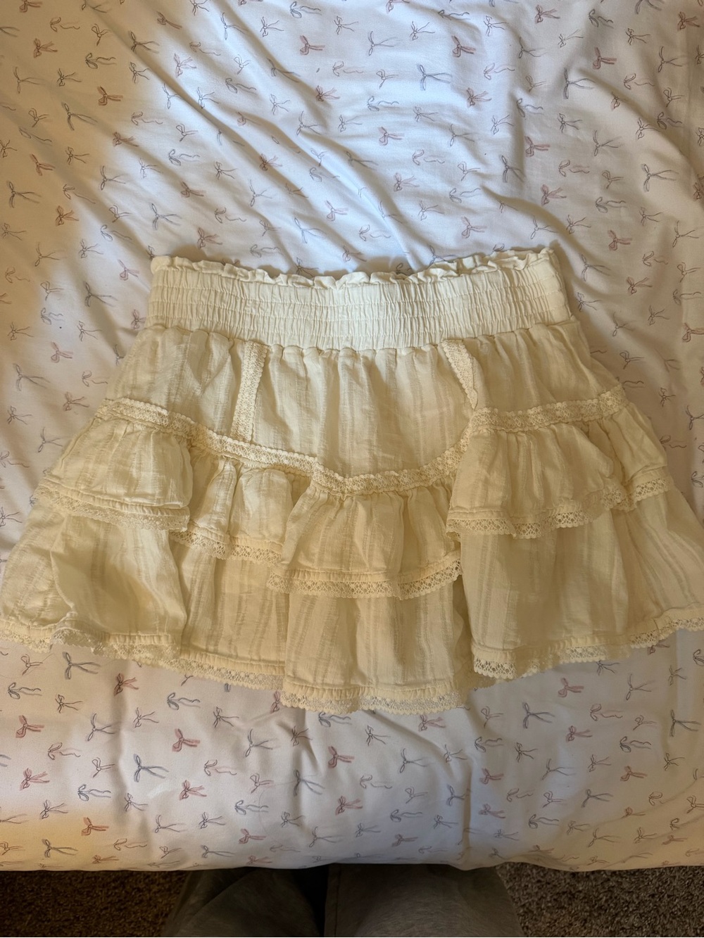 Cream Tiered Ruffle Skort